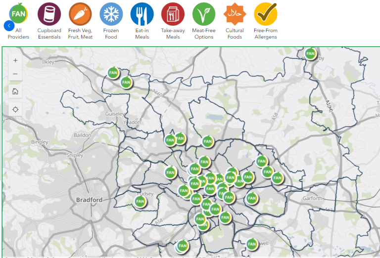 Map showing food aid providers across Leeds